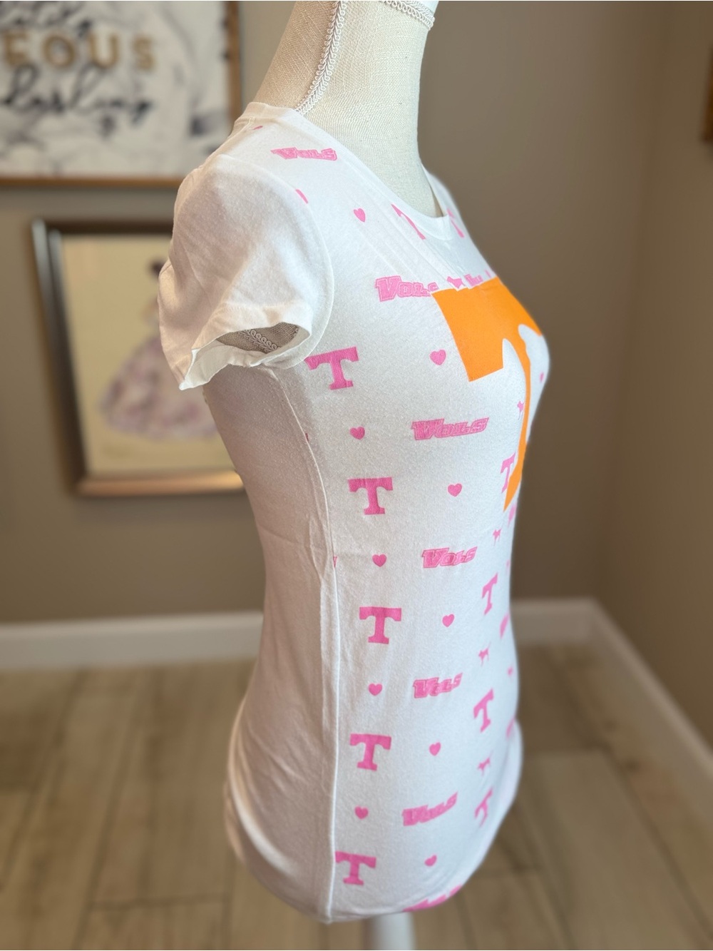 PINK Victoria's Secret White Tee with Orange and Pink Tennessee Icons - Picture 4 of 7